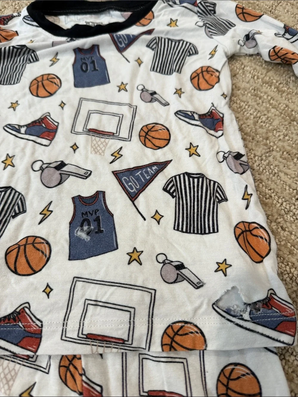 Dream Big Little Kids Basketball Print Pajama Set - White/Blue 12-18 Months